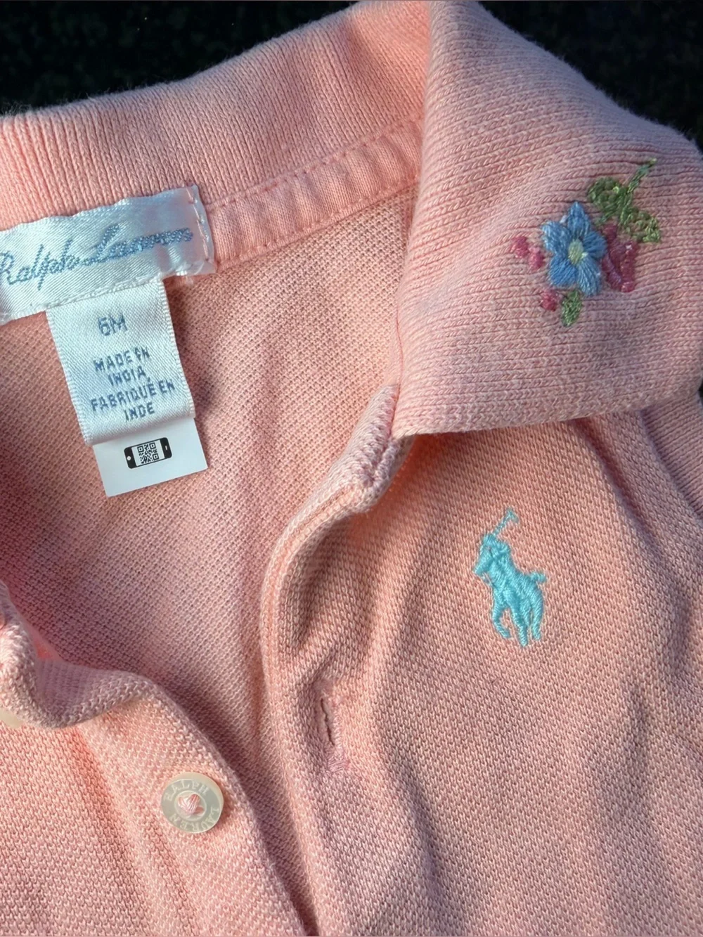 Ralph Lauren Pink Floral Embroidered Baby One-Piece Bodysuit